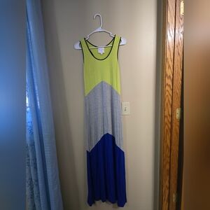 Romeo & Juliet Couture Lime, Gray, and Blue Maxi Dress